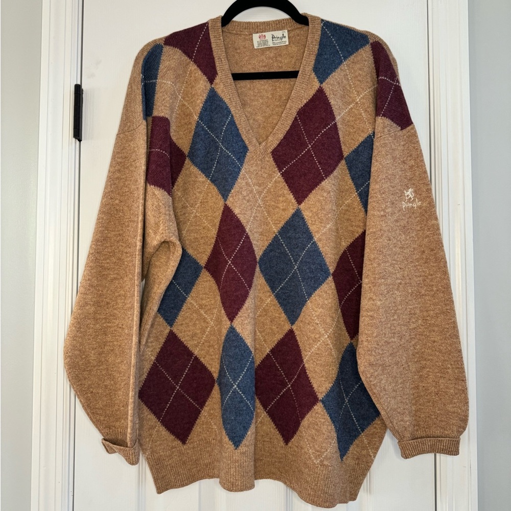 Vintage Pringle of Scotland 100% Lambswool Size XXL Argyle Sweater